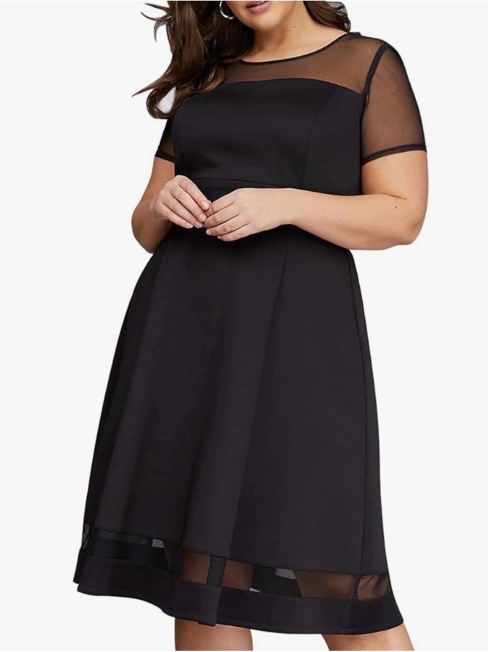 Gently Used - Lane Bryant Elegant Black Mesh-Detail A-Line Dress